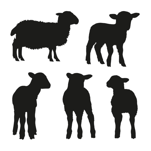 Vettore gratuito set di silhouette di agnello disegnate a mano