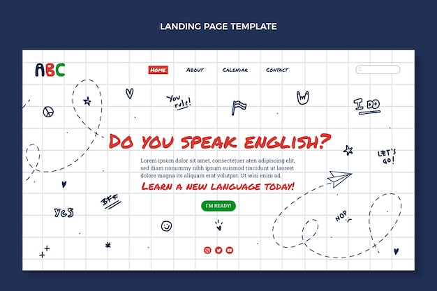 Hand drawn landing page for english learning lessons