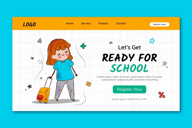 新学期シーズンの手描きのランディング ページ テンプレート