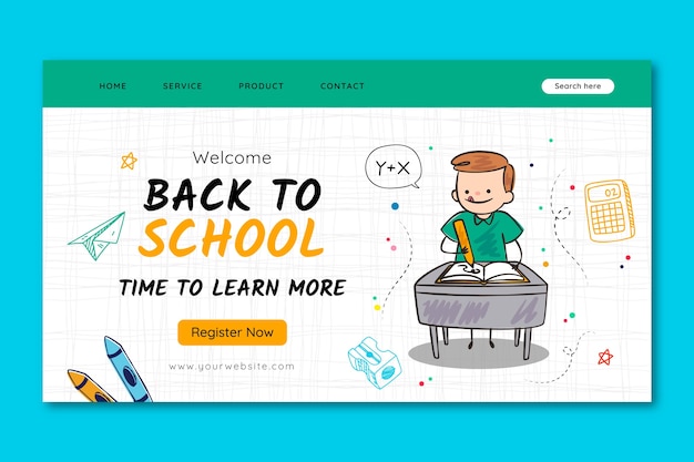 Hand drawn landing page template for back to school season