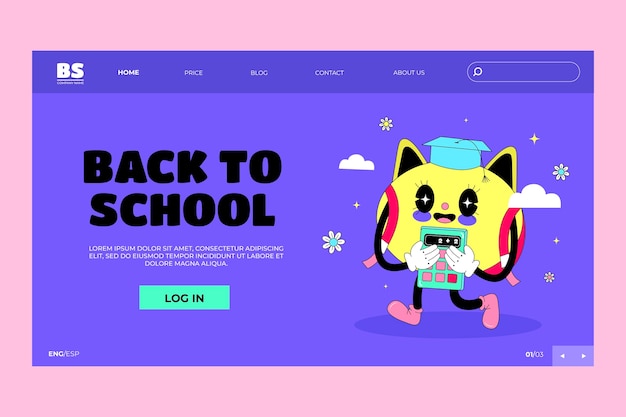 Hand drawn landing page template for back to school season