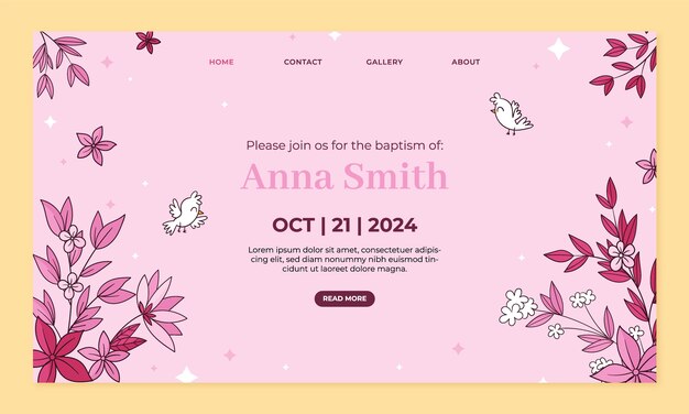 Hand drawn landing page template for baptism celebration