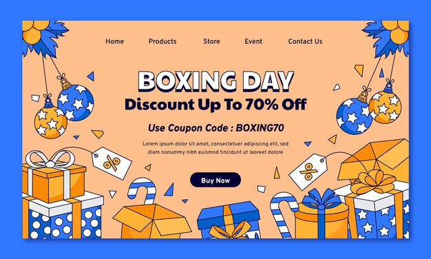 Hand drawn landing page template for boxing day sales