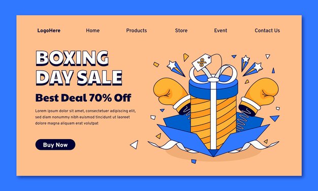 Hand drawn landing page template for boxing day sales