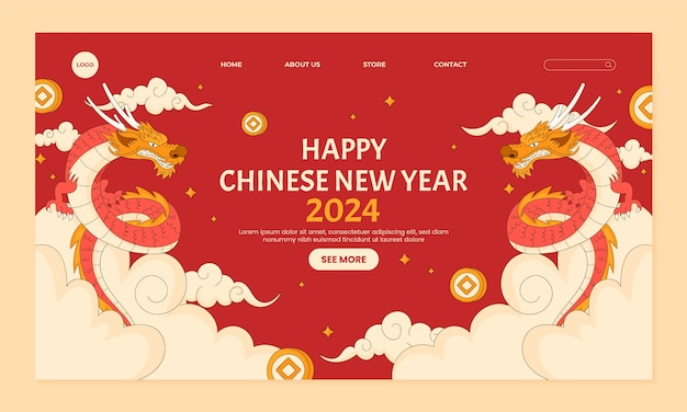 Hand drawn landing page template for chinese new year festival