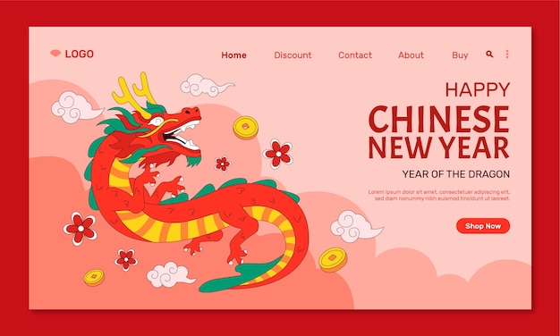 Free vector hand drawn landing page template for chinese new year festival
