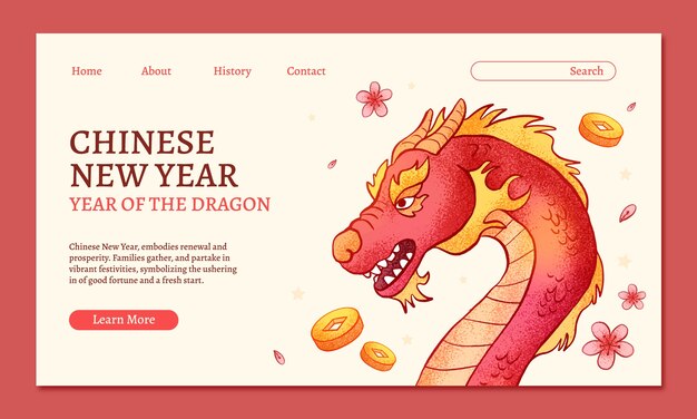 Hand drawn landing page template for chinese new year festival