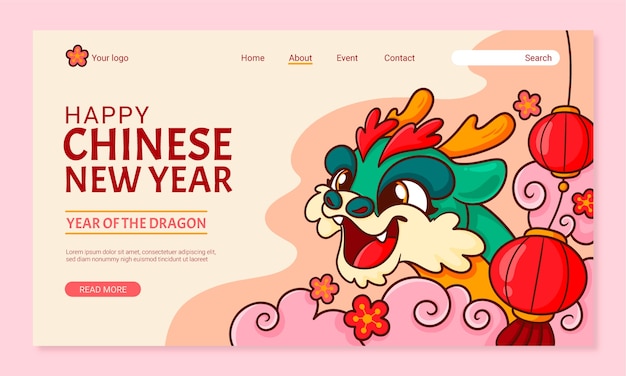 중국 신년 축제에 대한 손으로 그린 랜딩 페이지 템플릿