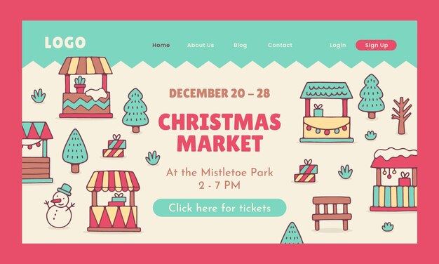 Hand drawn landing page template for christmas market