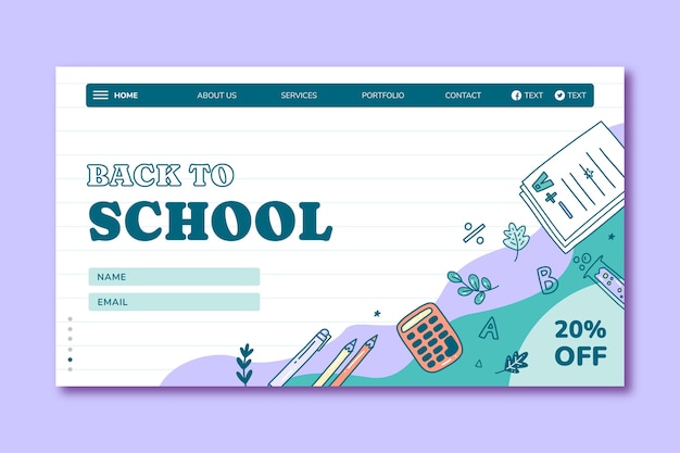 無料ベクター 新学期シーズンの手描きのランディング ページ テンプレート