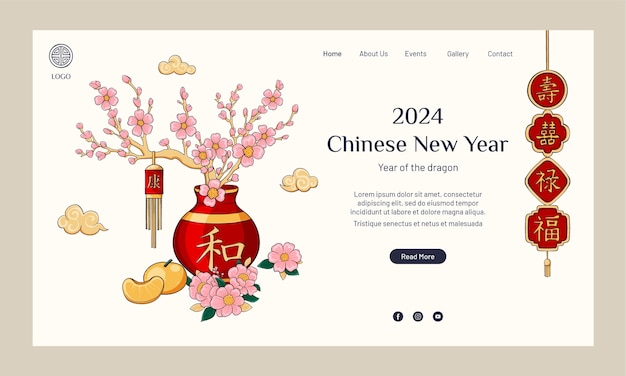 無料ベクター 中国の新年祭のための手描きのランディングページテンプレート