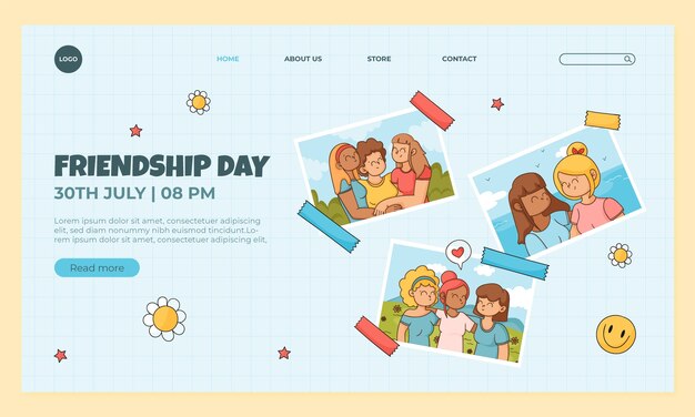 Hand drawn landing page template for friendship day celebration