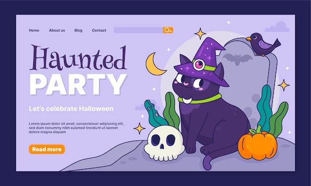 Hand drawn landing page template for halloween celebration