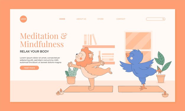 Hand drawn landing page template for international yoga day celebration