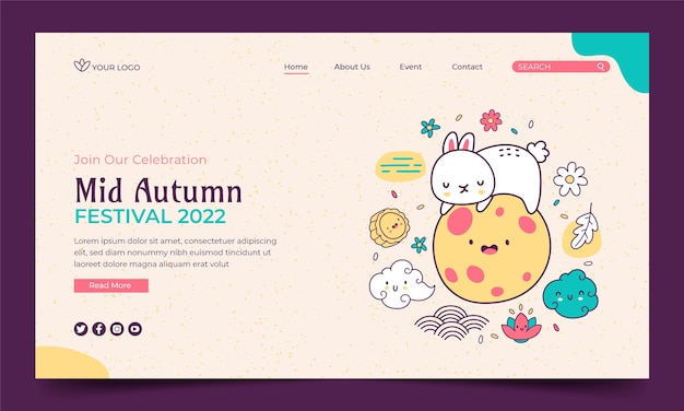 Free Vector hand drawn landing page template for mid autumn festival celebration