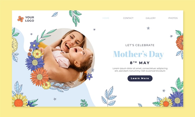 Free vector hand drawn landing page template for mother's day celebration