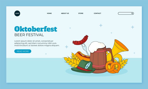 Free vector hand drawn landing page template for oktoberfest beer festival celebration