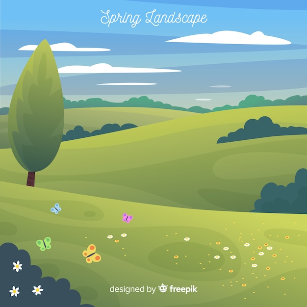 Hand drawn landscape spring background