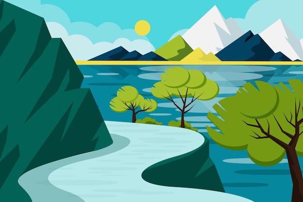 Free vector hand drawn landscape with river