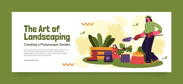Hand drawn landscaping facebook cover template