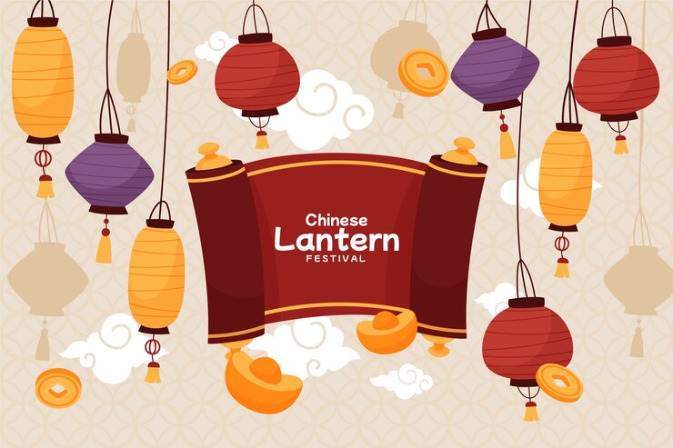 Free Vector hand drawn lantern festival background