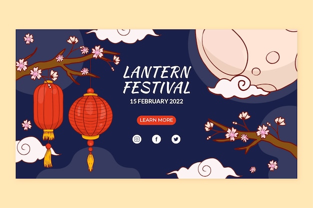 Vettore gratuito banner orizzontale del festival delle lanterne disegnato a mano