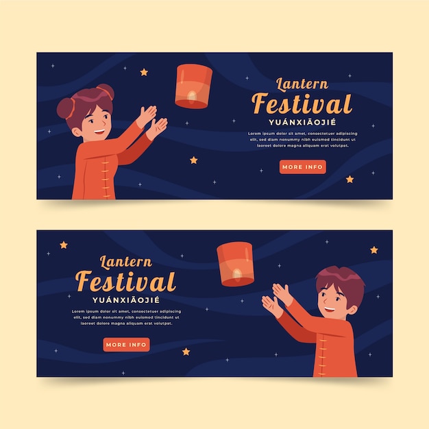 Free vector hand drawn lantern festival horizontal banners set