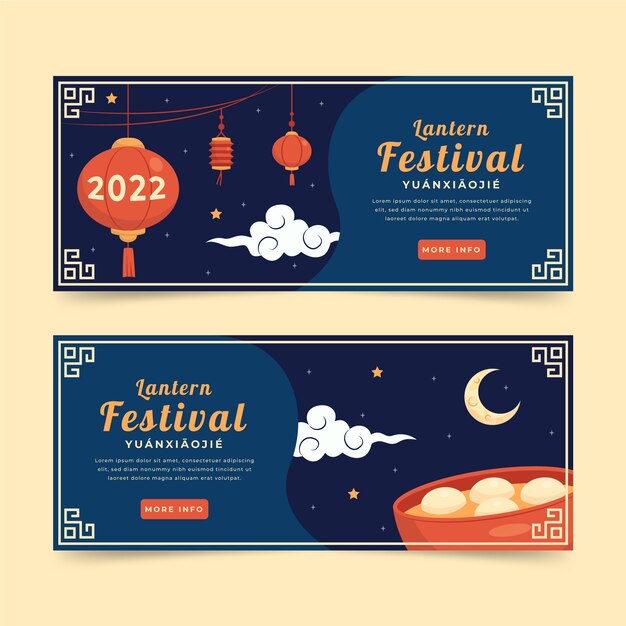 hand drawn lantern festival horizontal banners set