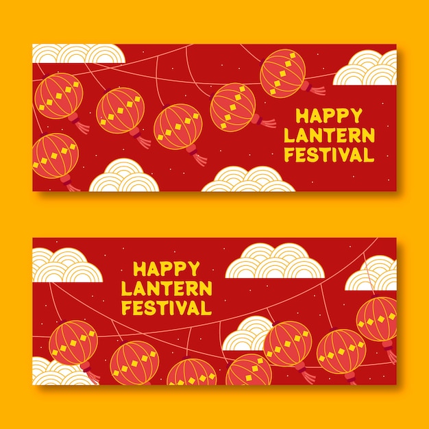 Free vector hand drawn lantern festival horizontal banners set