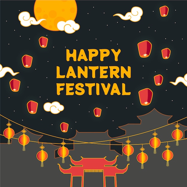 Hand drawn lantern festival illustration