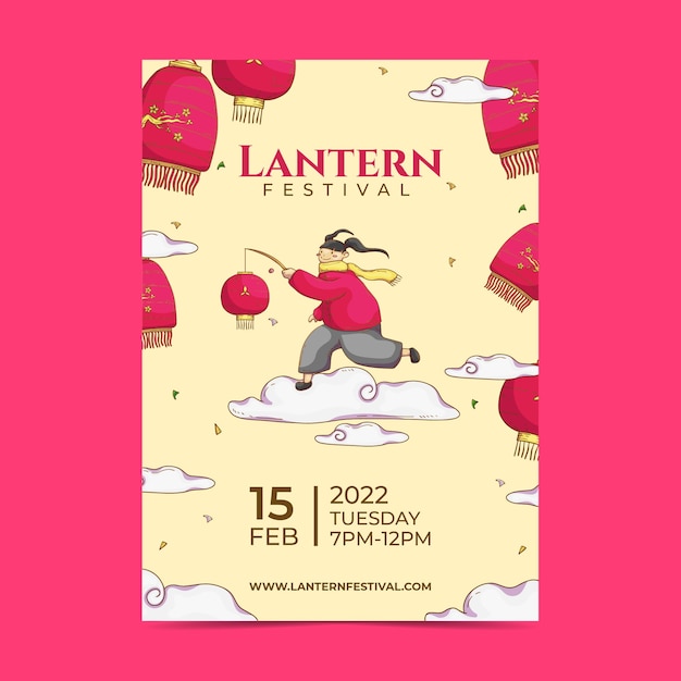 Vettore gratuito modello di poster del festival delle lanterne disegnato a mano