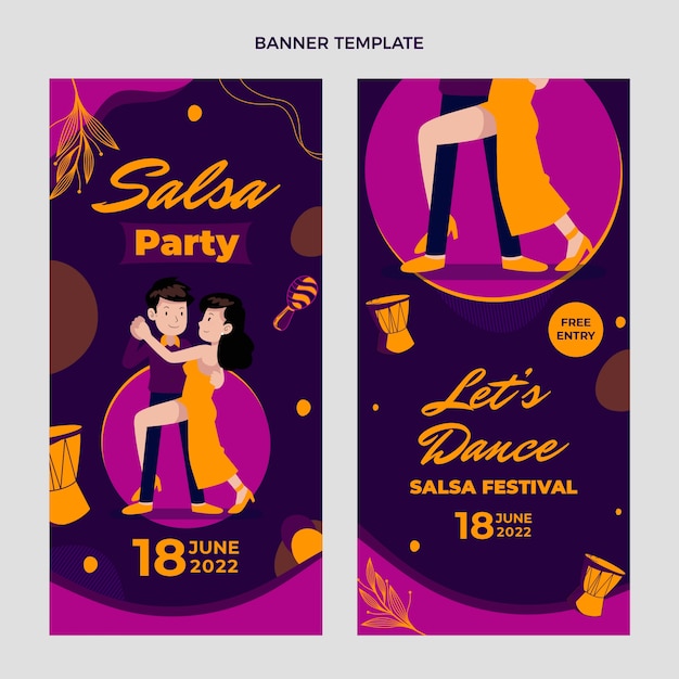 Нарисованные рукой вертикальные баннеры латинской танцевальной вечеринки
