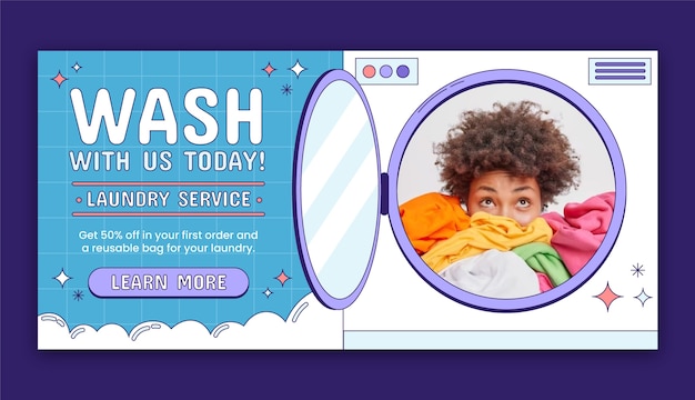 Vettore gratuito banner orizzontale del servizio di lavanderia disegnato a mano