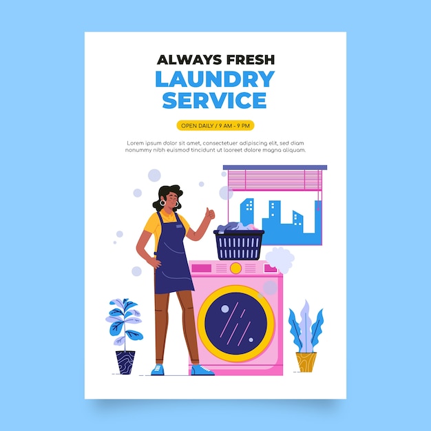 무료 벡터 손으로 그린 세탁 서비스 포스터 템플릿