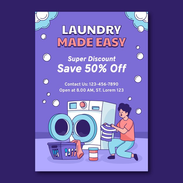 Hand drawn laundry service poster template