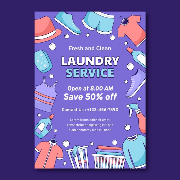 Free vector hand drawn laundry service poster template