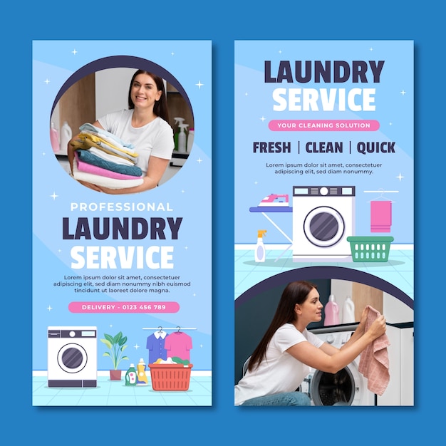 Hand drawn laundry service vertical banner