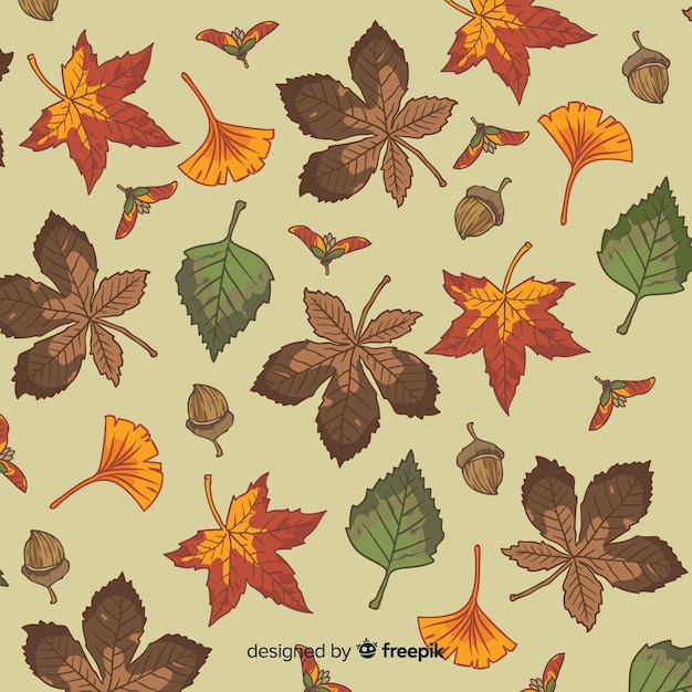 Hand drawn leaves autumn background