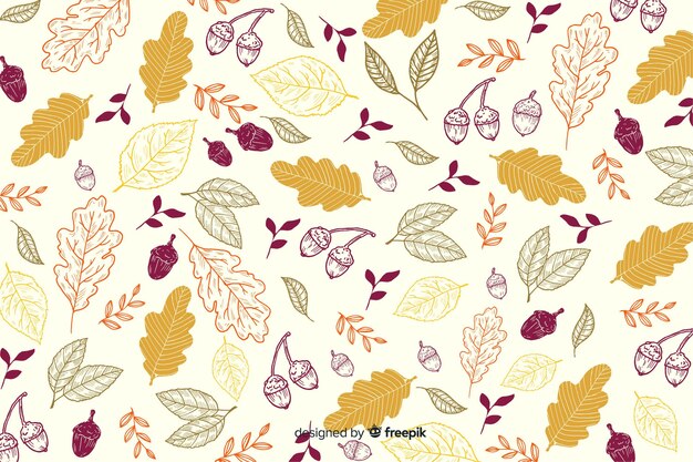 Hand drawn leaves autumn background