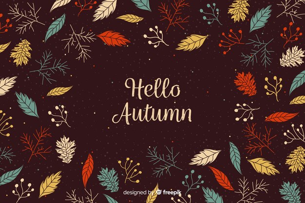 Hand drawn leaves autumn background