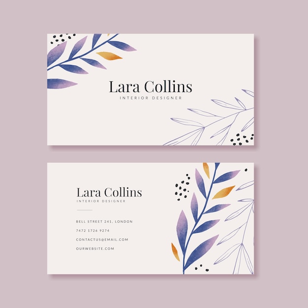 Free vector hand drawn leaves business cards