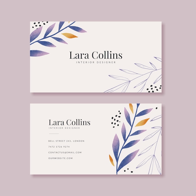 Hand drawn leaves business cards