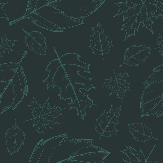 Hand drawn leaves on dark background