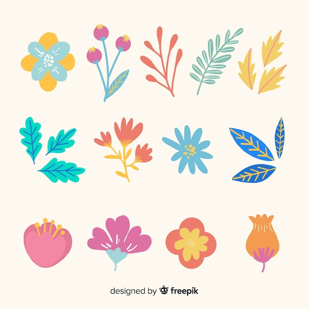 Free vector hand drawn leaves and flowers collection