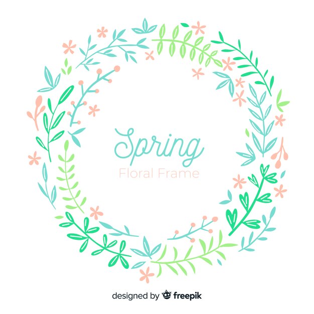 Hand drawn leaves frame spring background