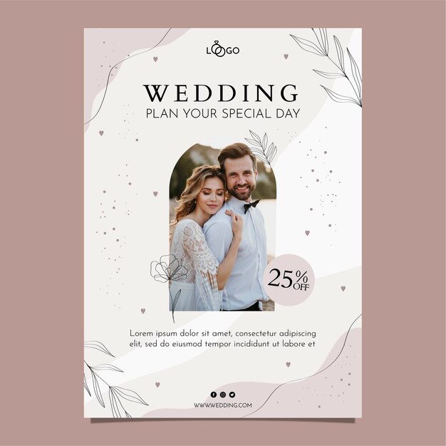 Hand drawn leaves wedding poster template
