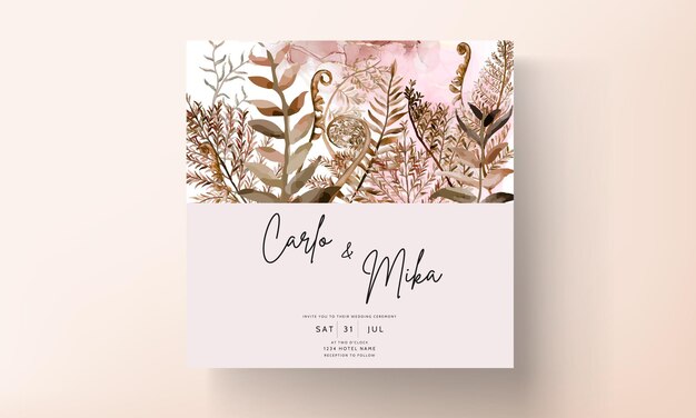 手描きの葉の花輪の招待カードのデザイン