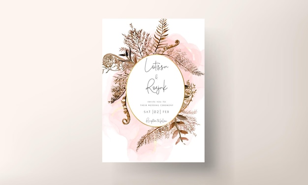 Hand drawn leaves wreath invitation card design