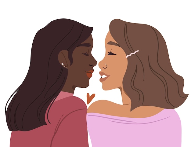 Hand drawn lesbian kiss illustrated