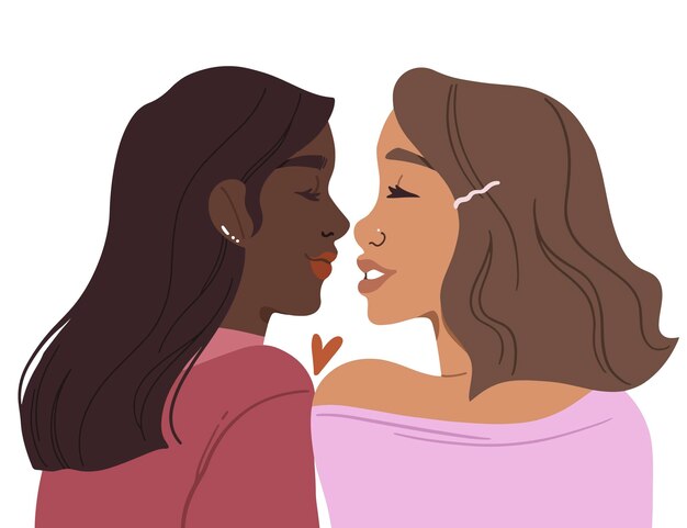 손으로 그린 레즈비언 키스 일러스트